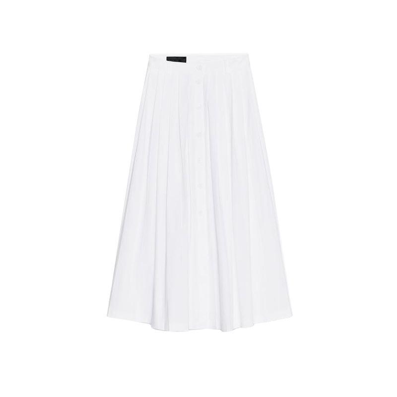 

Spring New Women s Clothing Fashion Style A- line Single-Breasted Strap with Pleated Mid Waist Midi Dress 3067405 Ground White L