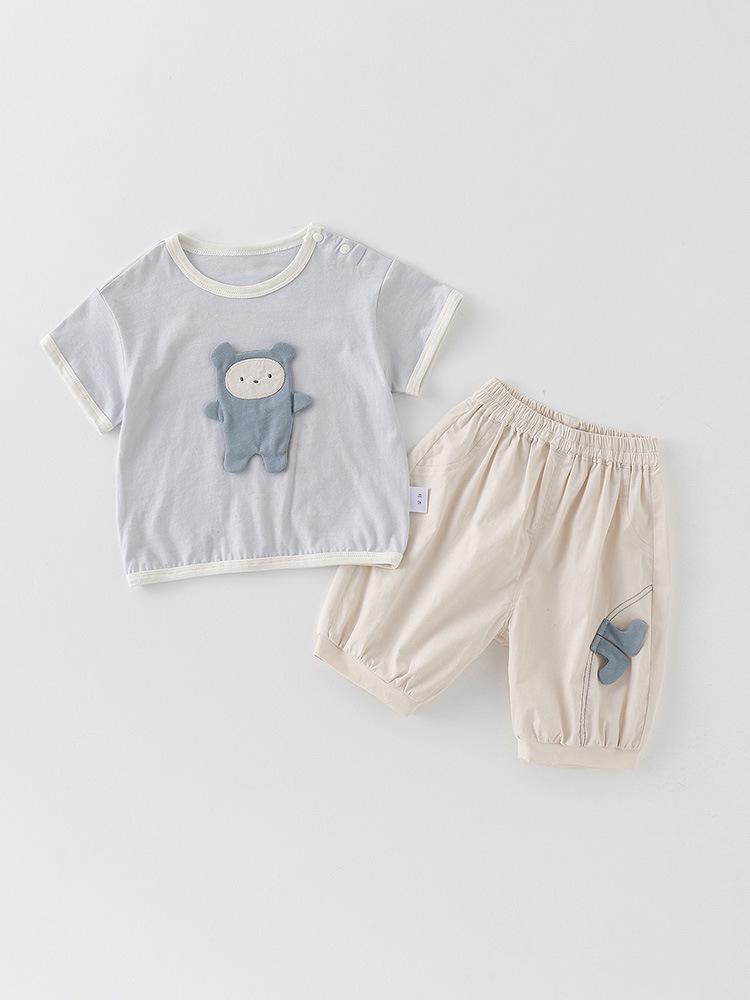 Summer Cartoon Patch Baby T-Shirt & Pants Set
