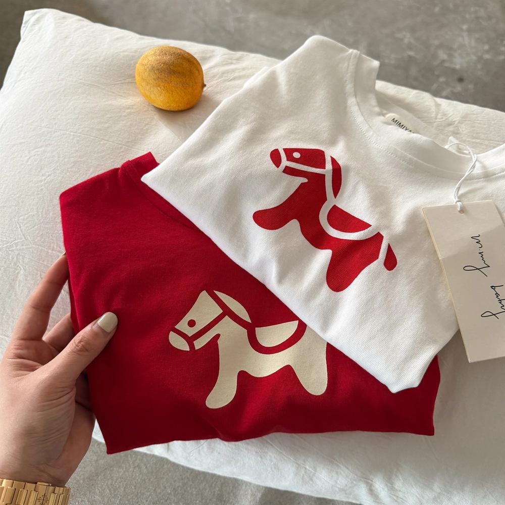 Boys Spring Long Sleeve Cotton Undershirt with Pony Print Casual Top