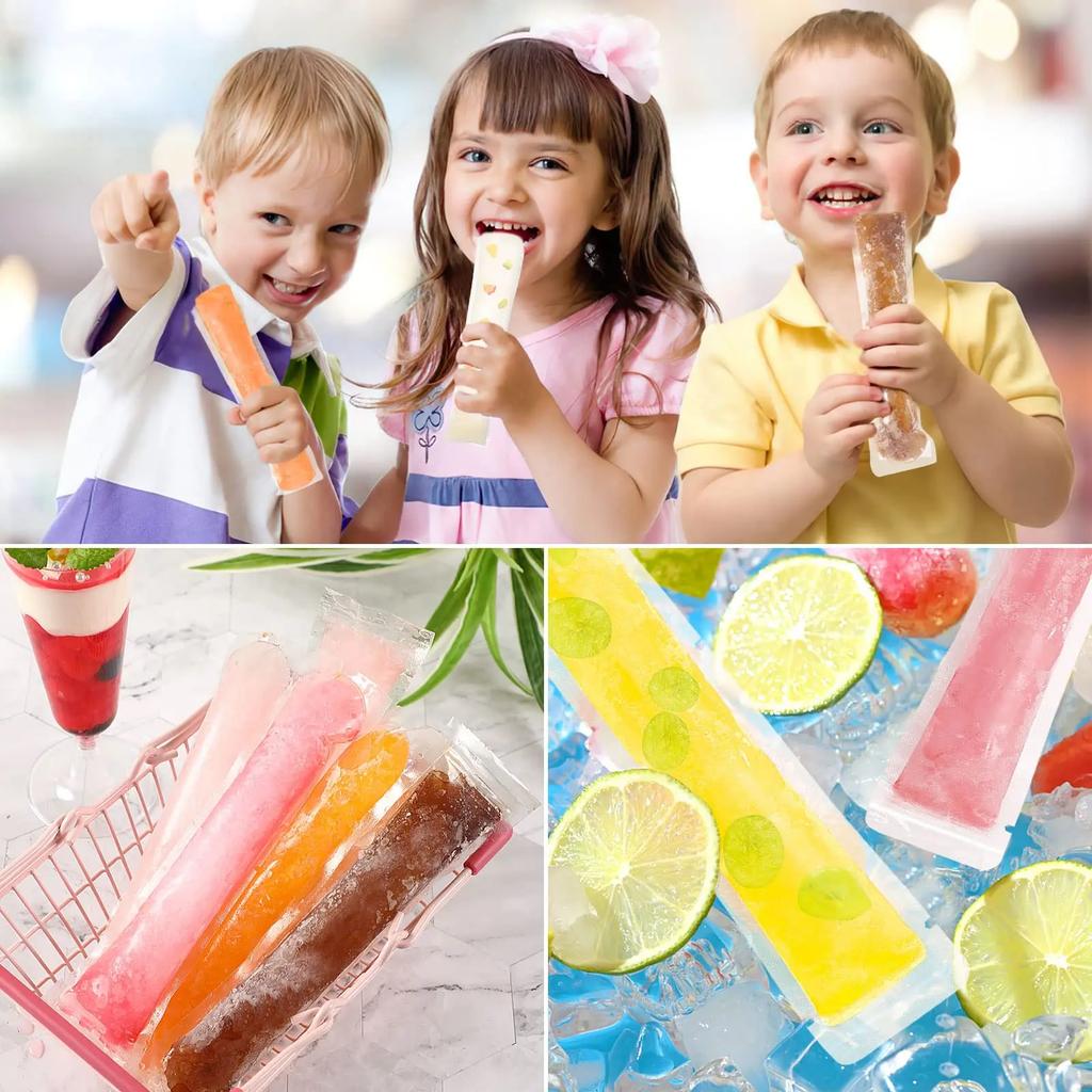 100 Disposable Ice Popsicle Bags Free Freezer Tubes With Zip Seals Snacks,Yogurt Sticks,Ice Candy Pops Comes and Funnel 7.5x2in