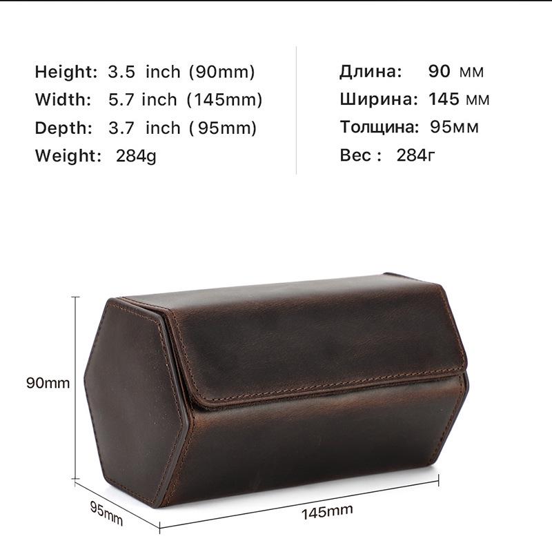 Vintage Crazy Horse Leather Cowhide Wristwatch Storage Box - Portable Genuine Leather Travel Case for Couples