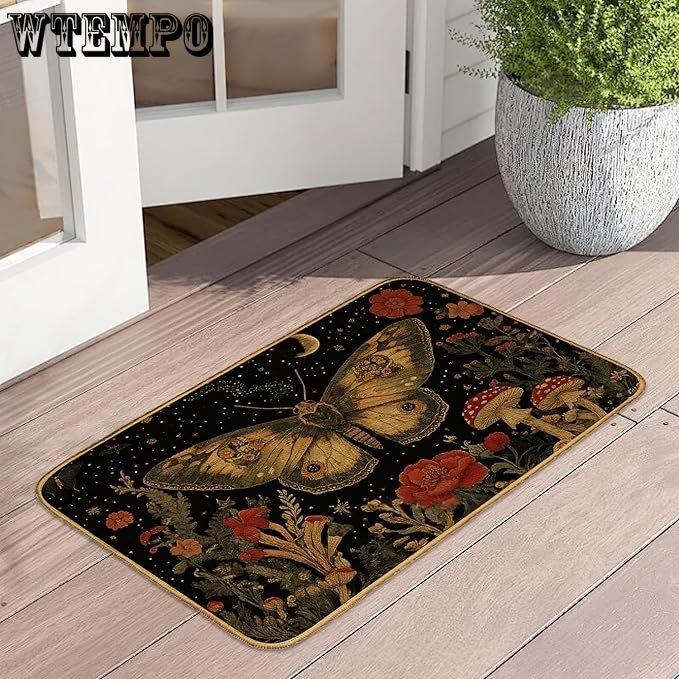 Retro Butterfly Floor Mat Bathroom Door Mat Dirt Resistant and Easy To Maintain Foot Mat