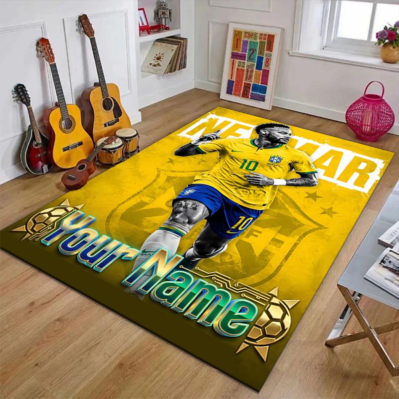 Brazilian Football Player Design Area Rug Personalized Name- Non-Slip, Soft & Cozy Floor Mat for Living Room, Office - Indoor/Outdoor Carpet