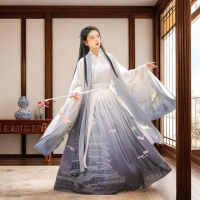 Hanfu Elegant pentru Femei cu Guler Încrucișat Stil Chinezesc Rochie de Dans pentru Dinastiile Wei și Jin