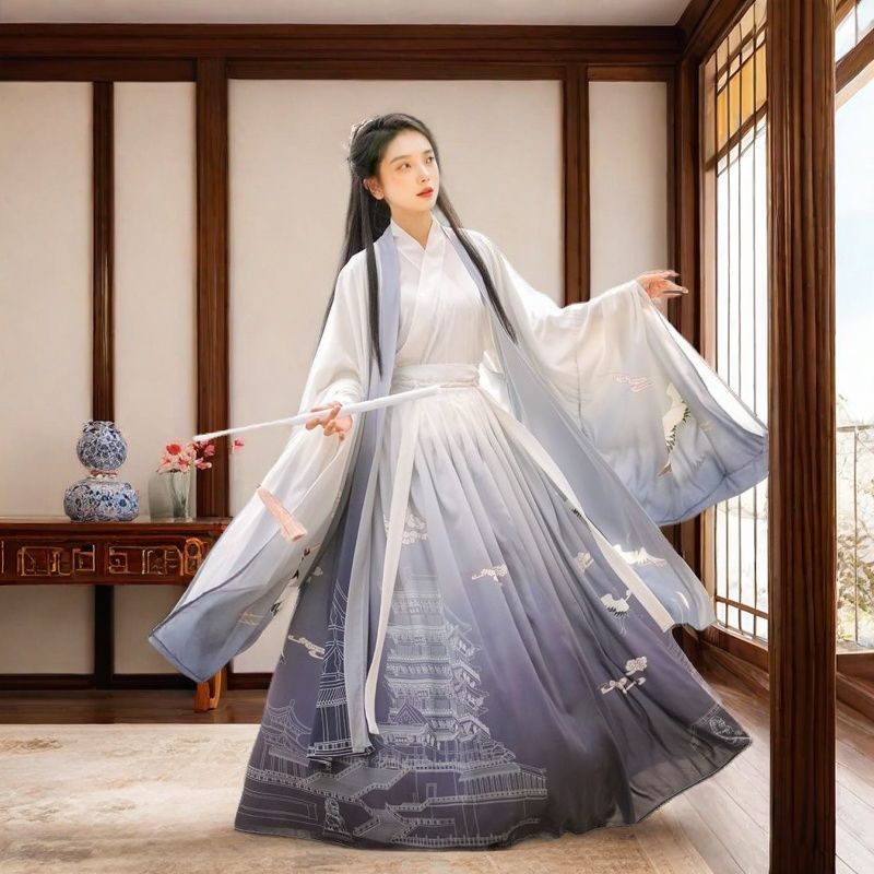 Elegantní dámské Hanfu s kříženým límcem v čínském stylu, taneční šaty pro dynastie Wei a Jin