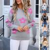 Womens Oversized Floral Knit Sweater 2026 Loose Fit Round Neck Long Sleeve Streetwear Pullover