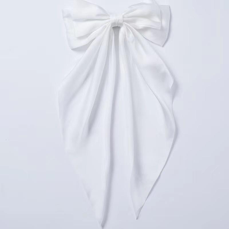 Fashionable Solid Color Ribbon Bow Hair Clip Women's Elegant Long Satin Large Bow Spring Clip Hair Accessory Top Clips