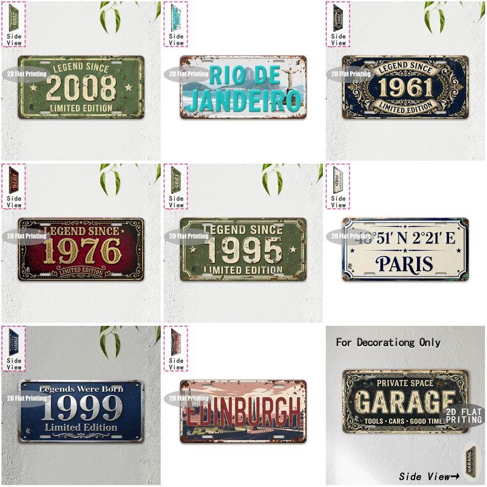 Tin Sign - Vintage Durable Metal Plaque Wall Decor, Home Office Bar Man Cave Garage City Coordinate Birth Year License Plate W