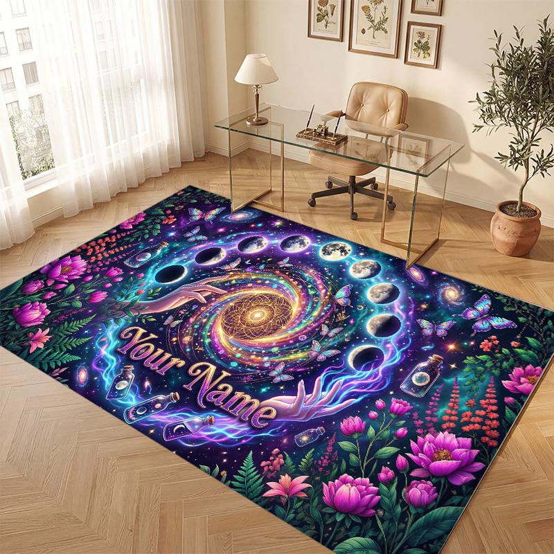 Astronaut Space Theme Soft Crystal Velvet Rug Custom Name & Text Print Non Slip Floor Rug for Bedroom Living Room