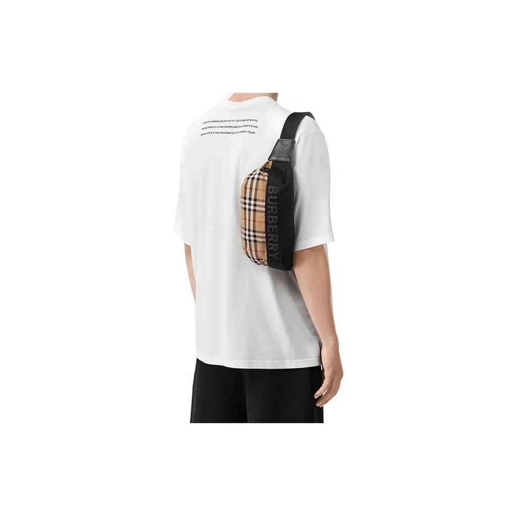 Burberry Checked Monogram Print Calfskin and Polyamide Shoulder Crossbody Waist Bag Medium Size Unisex Beige