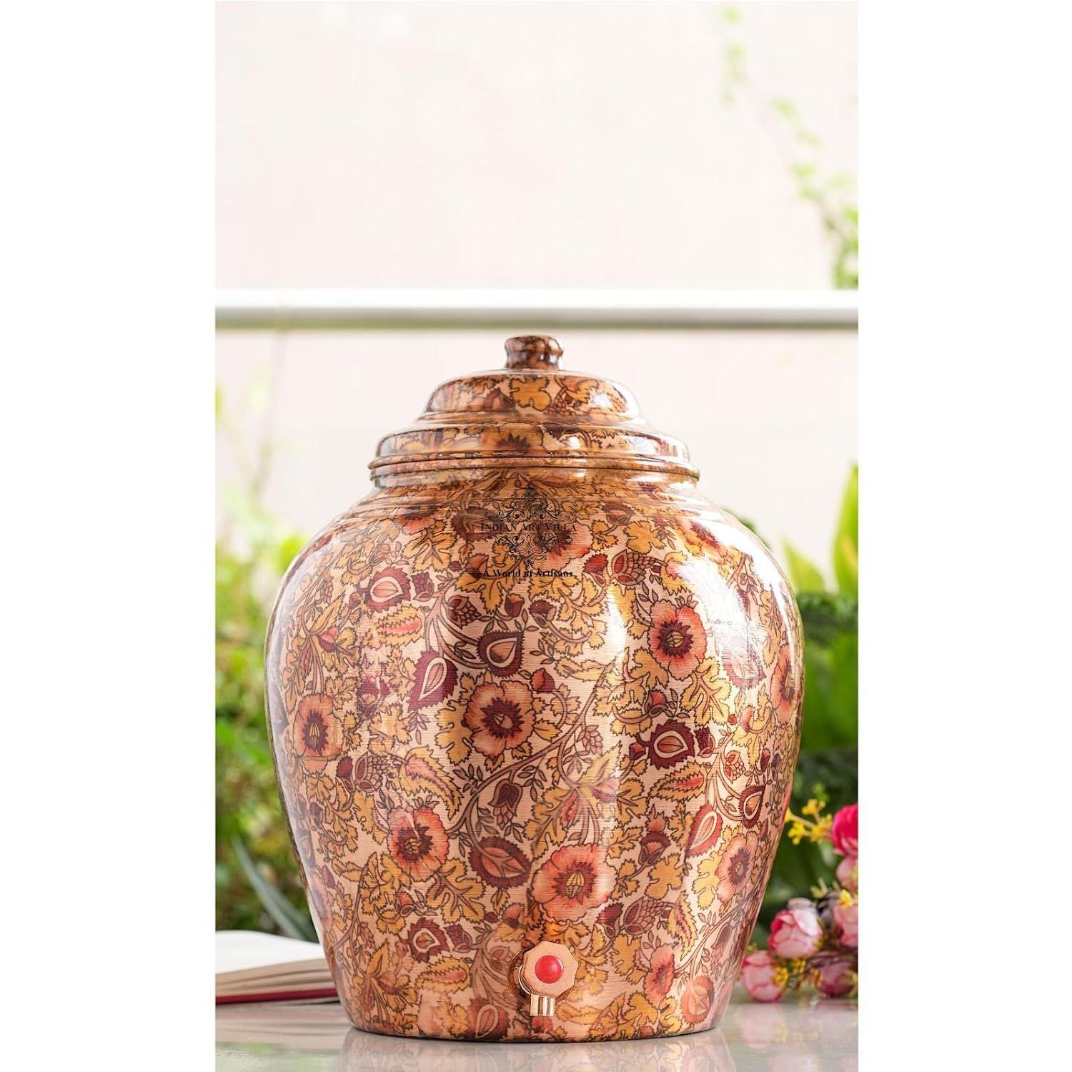 

Медный диспенсер для воды с принтом в виде цветов, кувшин Матка, для хранения, для дома, кухни, сада, 13 литров