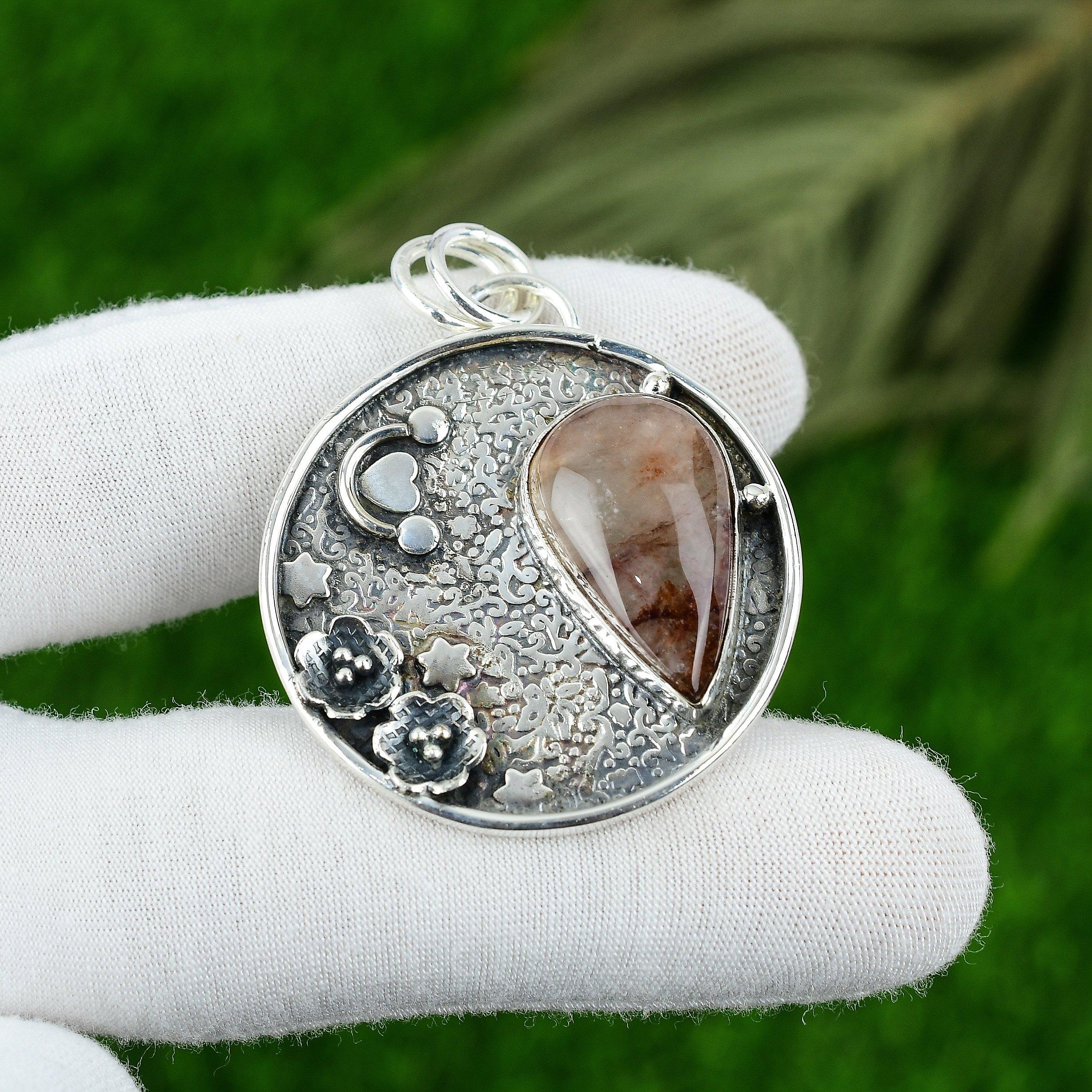 

Натуральный Элестиальный Кварц Камень Подвеска 925 Стерлинговое Серебро Индийские Украшения