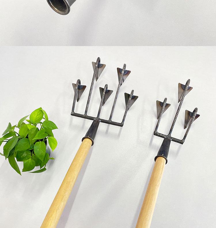 Multi-Functional Garden Rake Hoe with Three and Five-Tooth Soil Loosening Tools for Planting and Weeding