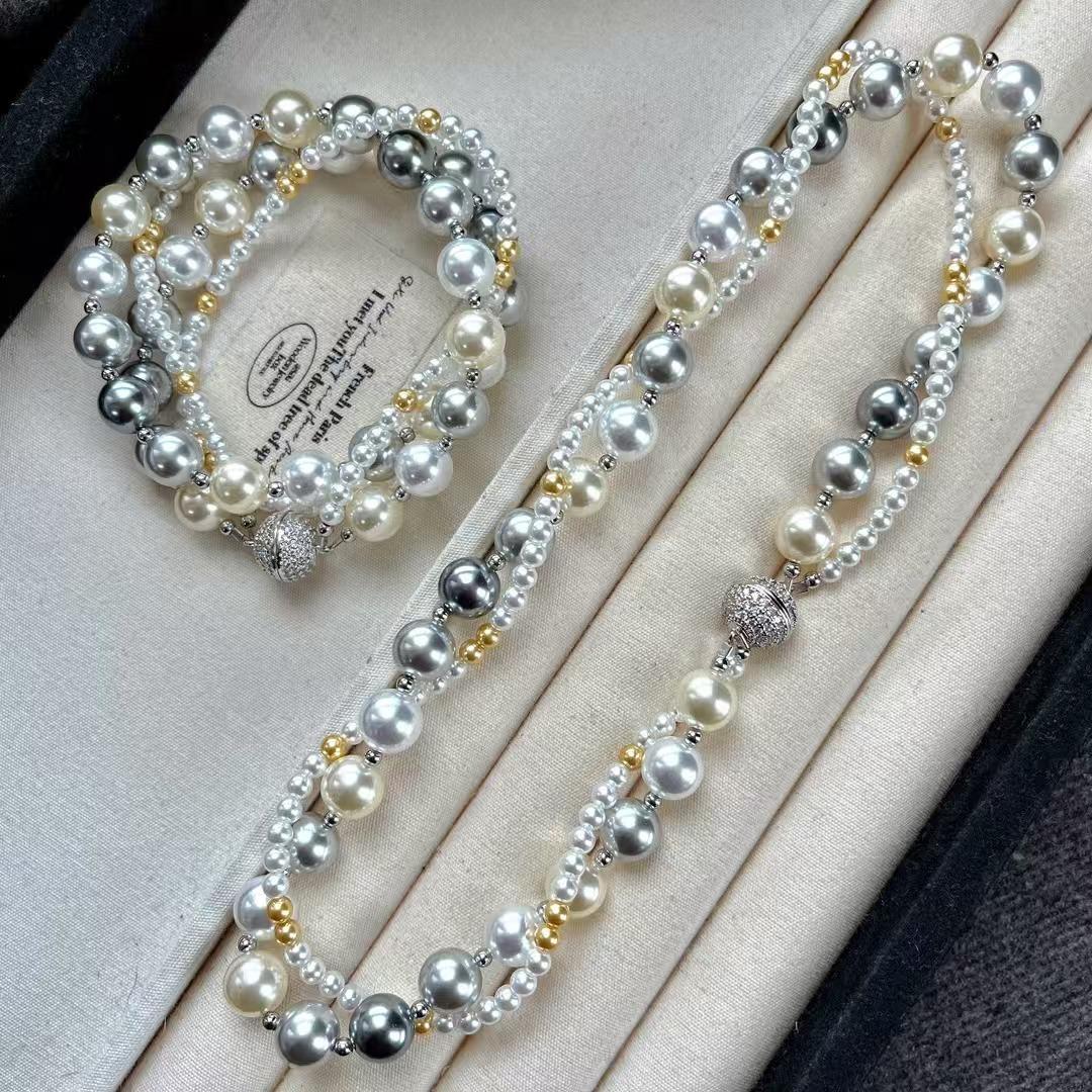 Maillard Vintage Highlight Artificial Crystal Pearl Double Wrap Cross Collarbone Chain Necklace