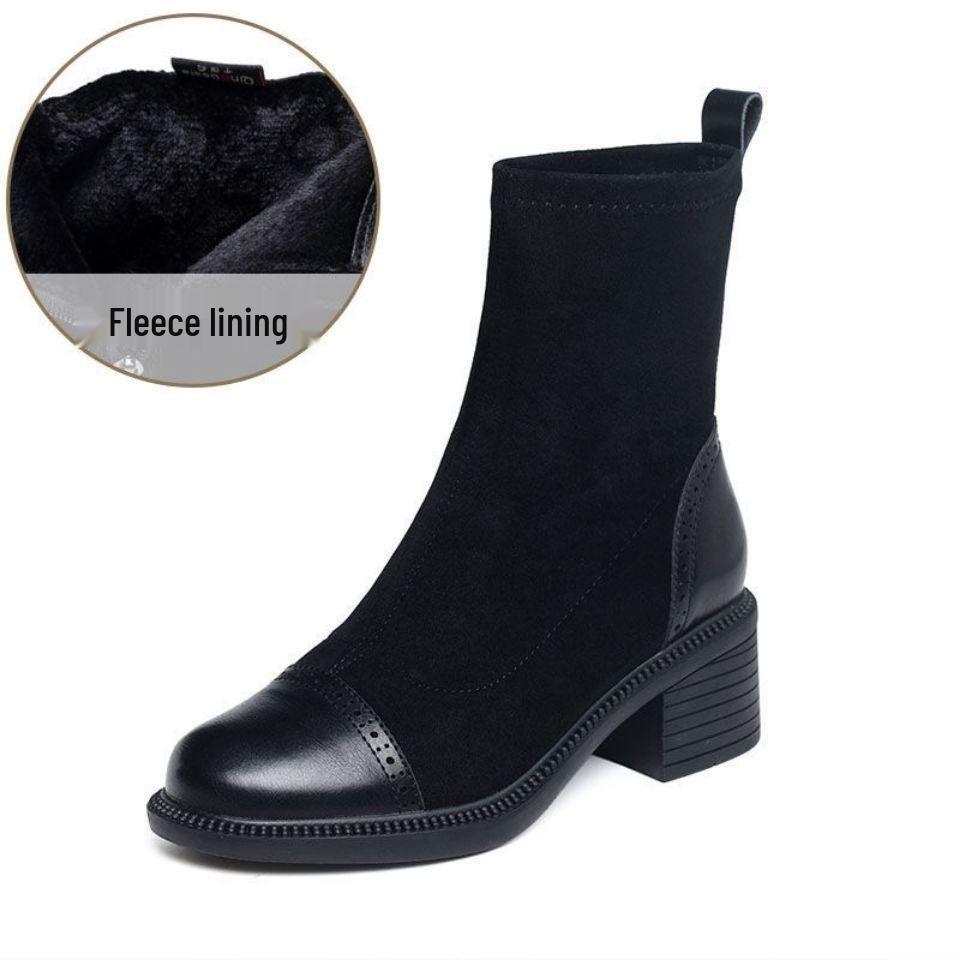 

Women s Elastic Slimming Fleece-Lined Ankle Boots - Autumn/Winter 2025, Soft Leather, Chunky Mid Heel. Default Option