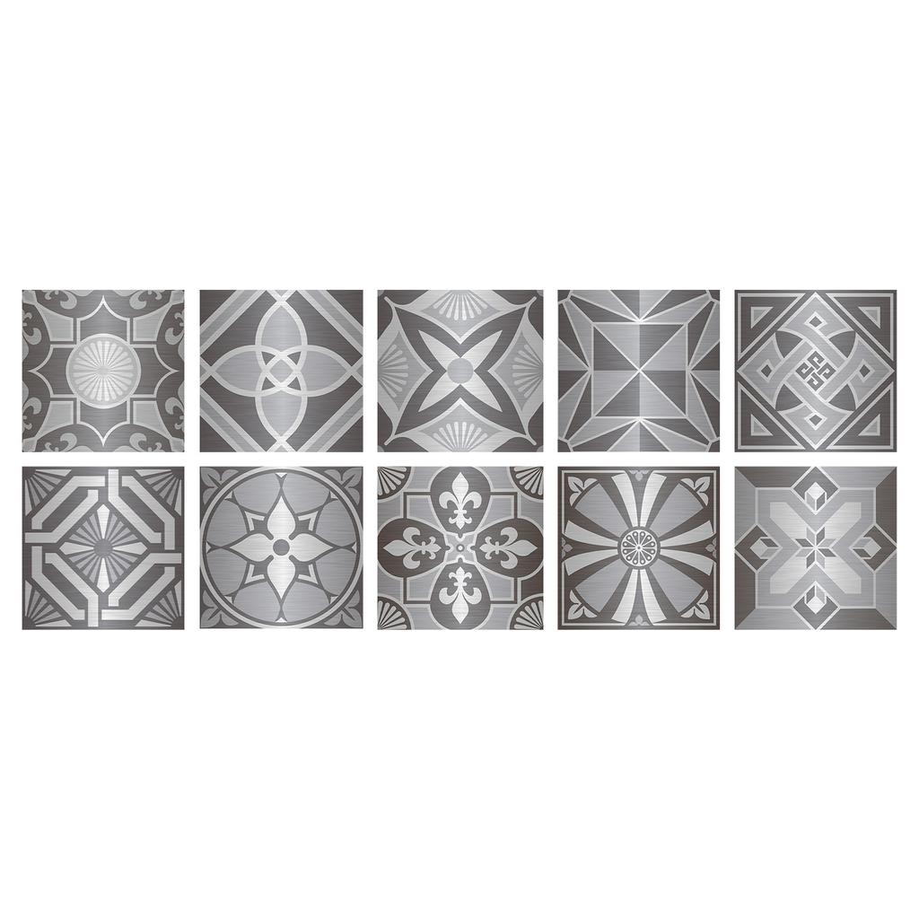 Brushed Silver Foil Tile Sticker Self-Adhesive Kitchen Wall Sticker Metal Texture Creative Tile Wallpaper Mosaic Wall Sticker