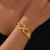Retro Gold-Plated Titanium Steel Bracelet with Inlaid Natural Stone and Hollow Design for Women