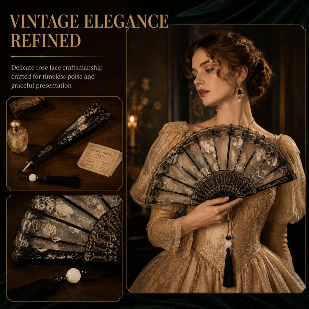 4pcs Black Hand Fan Plastic Frame Rose Lace Fan New Handheld Fan Wedding Dancing Costume Events
