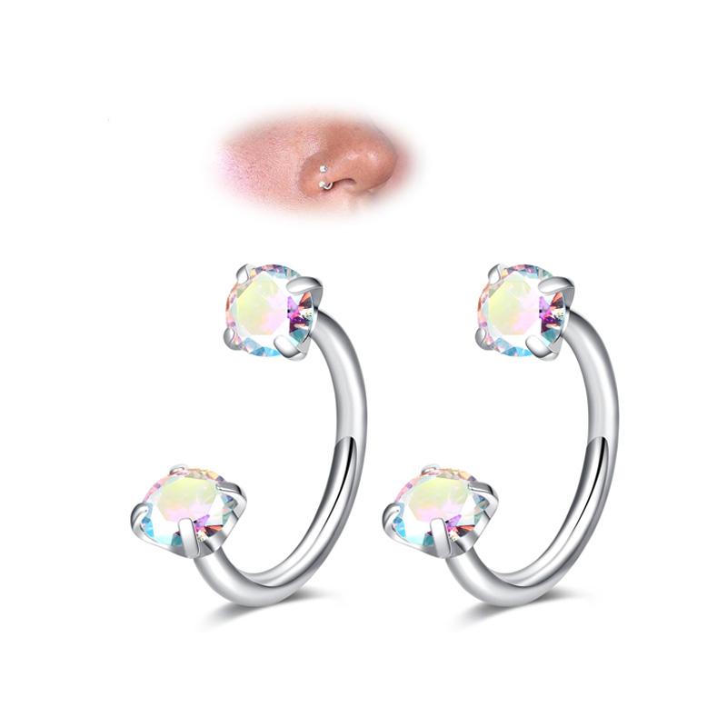 2Pcs 6/8/10/12mm Stainless Steel Zircon Piercings Earrings Horseshoe Ring Piercing Nose Ear Belly Rings Body Jewelry For Women