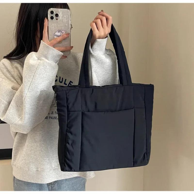 Large Capacity Women's Simple Shoulder Bag College Girls Book Tote Bags Soft Nyl Ladies Portable Commute Tote Purse Handbags
