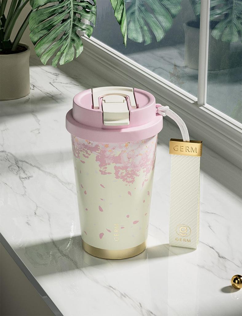 GERM Sakura Design Insulated Mug Stainless Steel Insulates Hot Cold Design for and Travel - & Drinks, Leak-Proof Double-Layered Commuting,