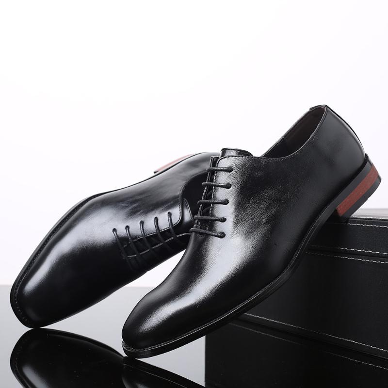 Mens Black Genuine Leather Oxford Shoes Lace Up Formal Dress Shoes Comfortable Non Slip For Business Office Wedding Daily Wear