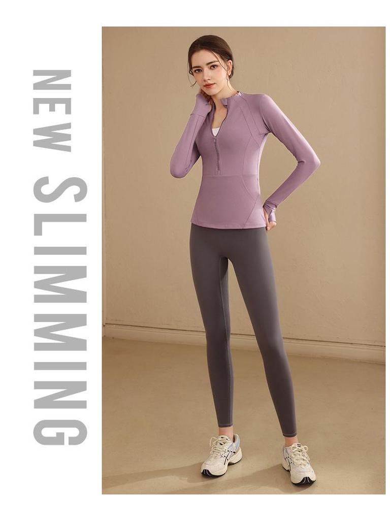 Women's Slimming Long Sleeve Yoga Top for Autumn/Winter - Elastic, Fashionable, Running & Fitness Wear