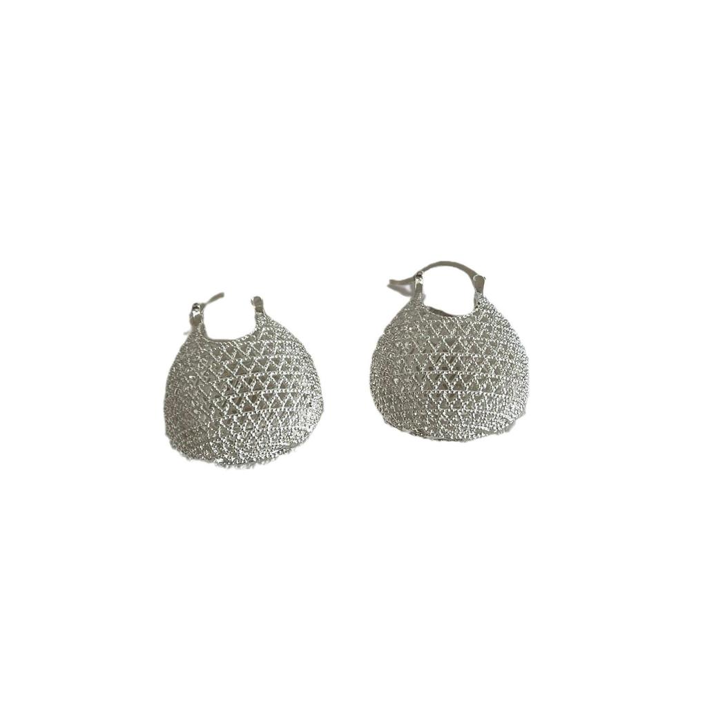 Metal Hollow Woven Bag Earrings, High-End Sense Exaggerated And Unique Niche Design Cold Wind Versatile Earrings
