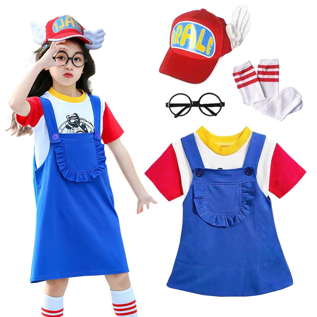 Anime Costume Set and for Stage and Photo A stylish and cute [Tumao] Kids' 5-Piece (Suspenders, Hat, Glasses, Socks, T-Shirt) Halloween, Performances,
