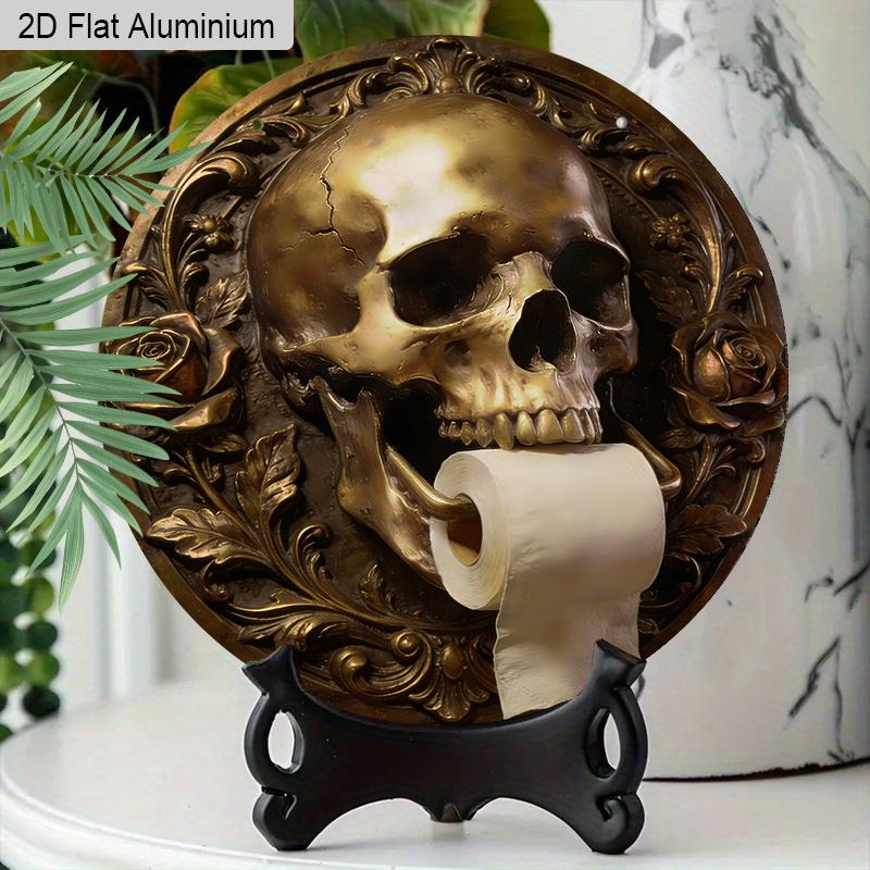 2D Flat Aluminum Gothic Black Skull Bathroom Sign Metal Wall Decor, Guest Bathroom Hanging Sign Decor Farmhouse Wall Decoration Sign for Toilet