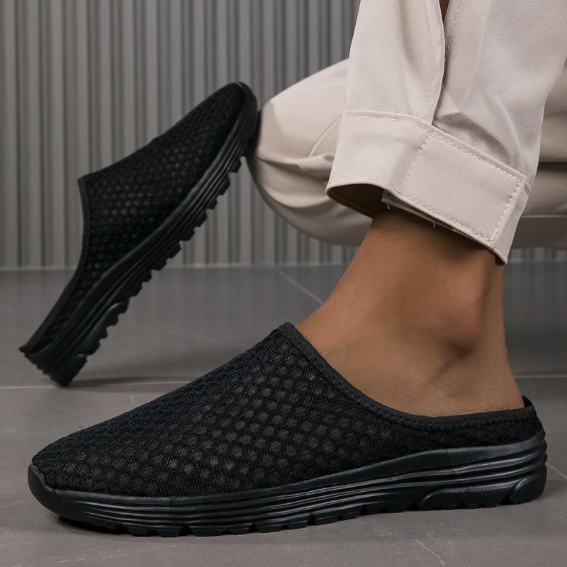 Breathable Flyknit Cutout Plus Size Ultralight Half-Slippers
