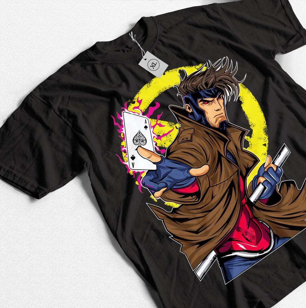 Карточный трюк Гамбит Мужская футболка X-Men Серая Унисекс Футболка Все размеры США Унисекс Футболка S