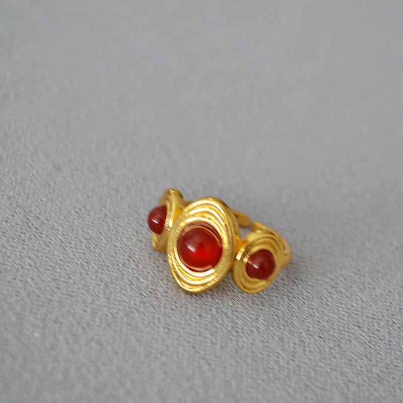 

Кольцо в стиле ретро из латуни и Америки с позолотой, инкрустированными камнями агата и лазурита для женщин