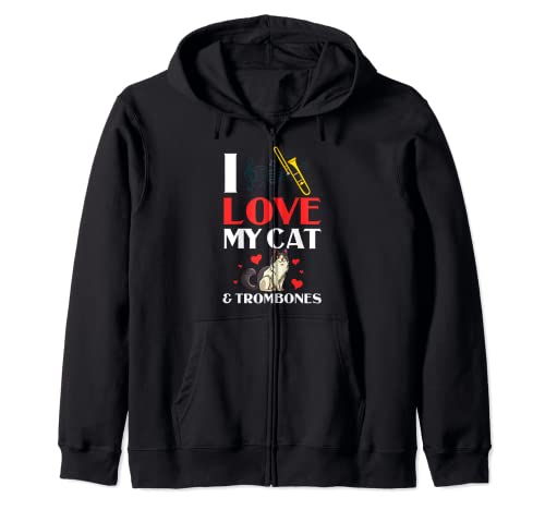 Cat Trombone Music Brass Instrument Player Zip Hoodie