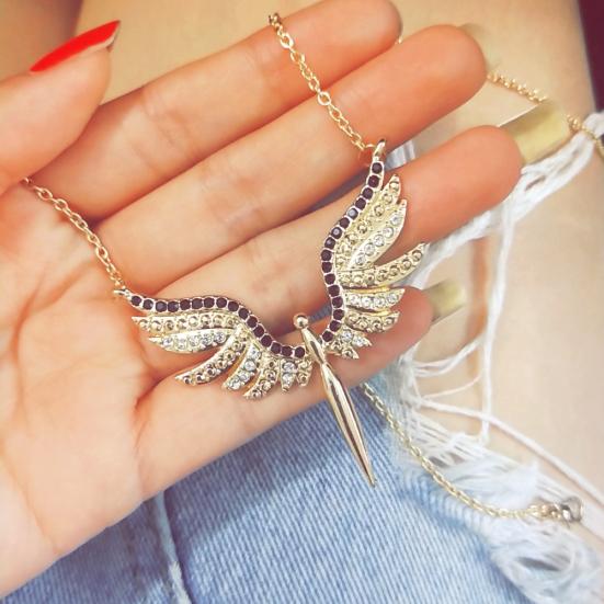 Bling Rhinestone Angel Wings Pendant Women Party Necklace Jewelry Gift