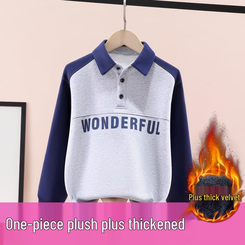 Boys' Polo Sweatshirt with Turn-Down Collar - Handsome Casual Top for Kids, Autumn Wear