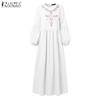 ZANZEA Women Casual Round Neck Long Sleeve Loose Floral Embroidery Dress