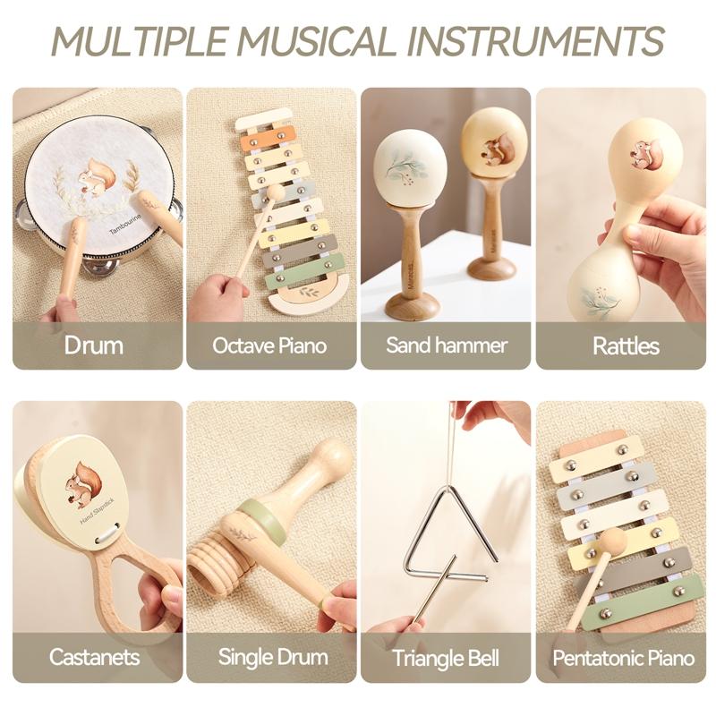 Musical Instruments Wooden Montessori Toys Xylophone Rattle Drumbaby Music Enlightenment Educational Toys Kid Christmas Gifts