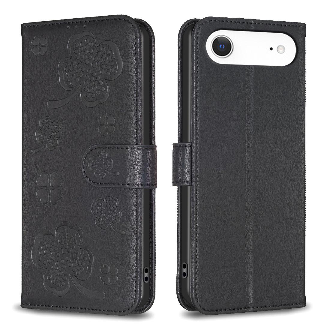 

For iPhone 17 Air Case Clover Pattern Wallet Stand View Leather Phone Cover Black