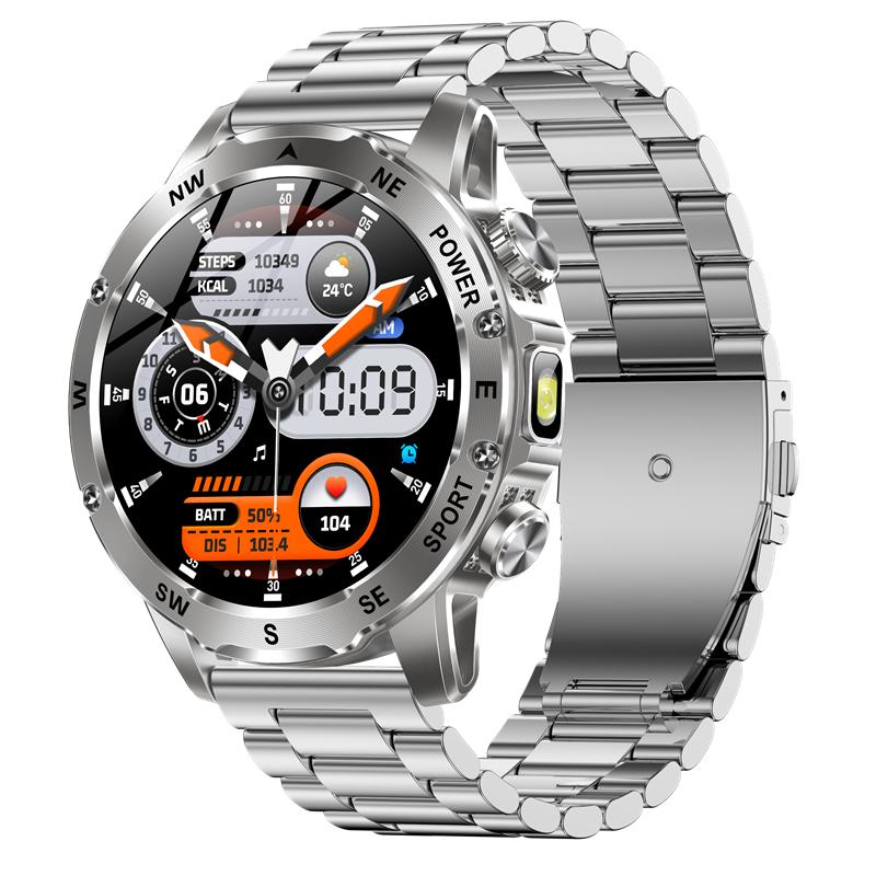 Men AK92 Smart Watch LED Light Flashlight Compass  Multi-Sports Fitness Tracker Outdoors Smartwatch BT Wireless Calling 800mAh