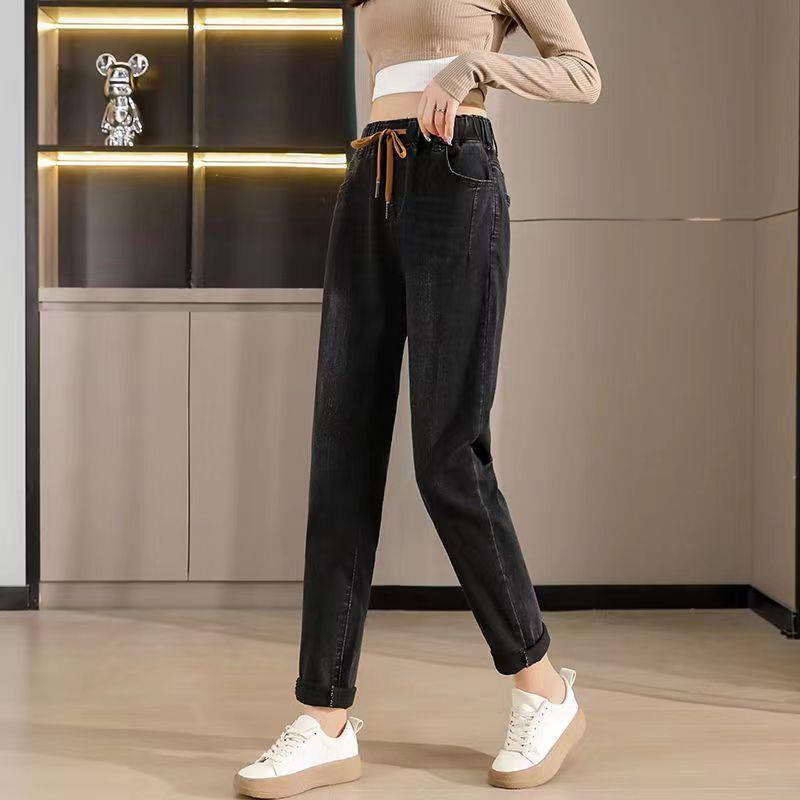 

Women s High Waist Elastic Denim Harem Pants - Plus Size, Slimming, Loose Fit for Winter/Autumn 2025 L, 100-120 lbs