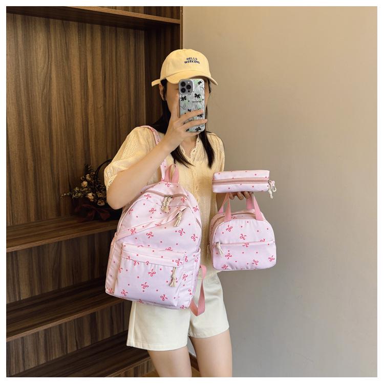 Women's Trendy Floral 3-Piece Backpack Set with Bow Print – Cute, Lightweight, and Versatile for Students