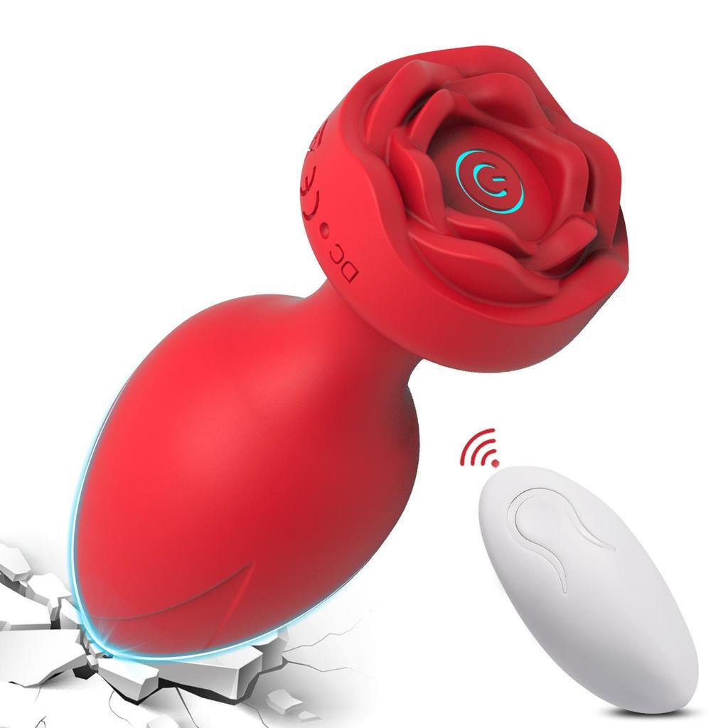 USB Rechargeable, Rose-shaped Anal Plug, 10-frequency Wireless Remote Control Vibration, Anal Plug Vibrator, Sex Toy.
