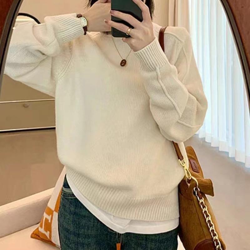 Design Pullover Knitted Sweater Top Autumn and Winter New Lazy Style Loose Versatile Soft Waxy Sweater Women