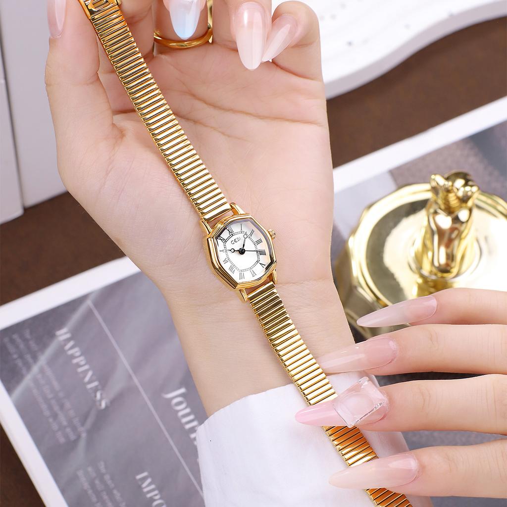 Simple Retro Wine Barrel Roman Women'S Watch Niche High Value Temperament Gold Quartz Watch Women'S Waterproof Watch