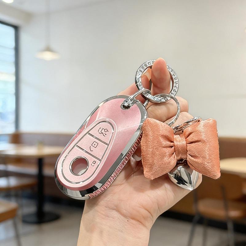 [ Diamanti laterali di alta gamma ] Portachiavi rosa per Mercedes Benz Regali di Natale per Mercedes Benz Classe W223 W206 S350L S400L S