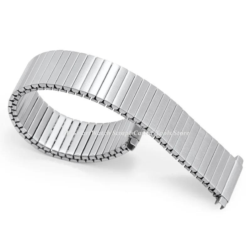 18mm 20mm 22mm Adjustable Width Elastic Straps Expansion Stainless Steel Watchband Brushed Silver Women Men Bracelet Accessories