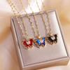 Colorful Zircon Butterfly Pendant Necklaces for Women Girls Stainless Steel Trendy Romantic Jewelry Accessories Gifts