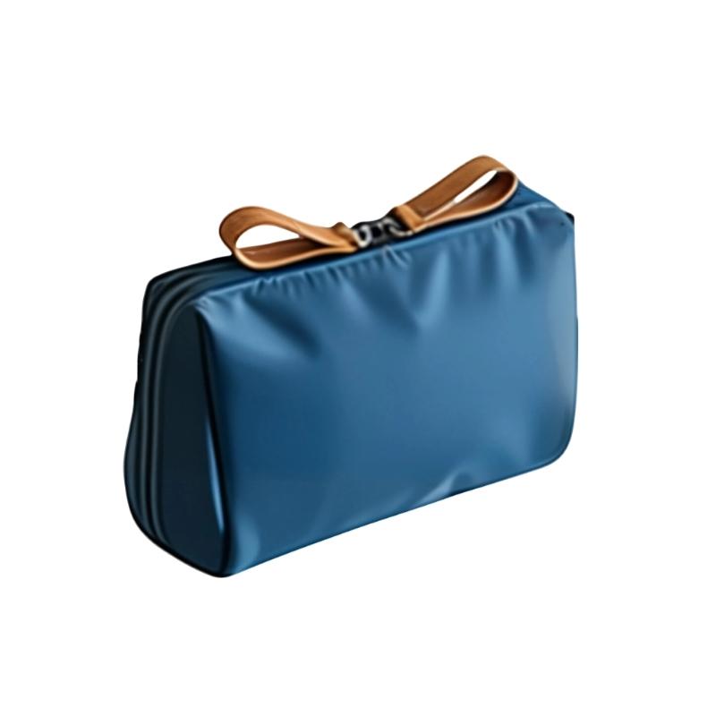 Travel Makeup Bag Smooth Nylon Cosmetic Case with Top Opening for Bathroom Counter Storage and Daily Personal Care Use