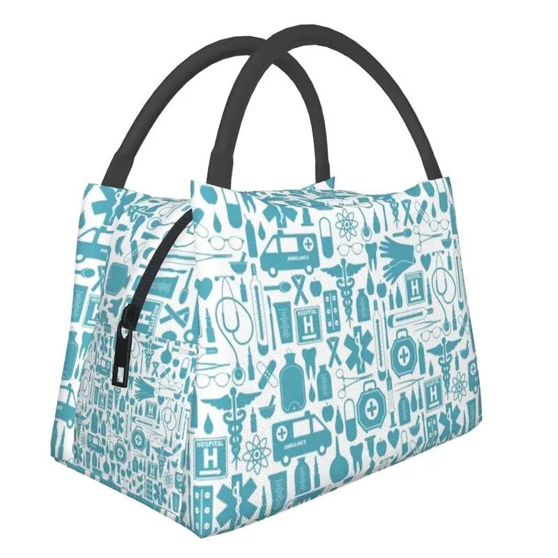 Pink Nurse Life Insulated Lunch Tote Bag for Women Nursing Print Portable Thermal Cooler Bento Box Work Travel Food Bags